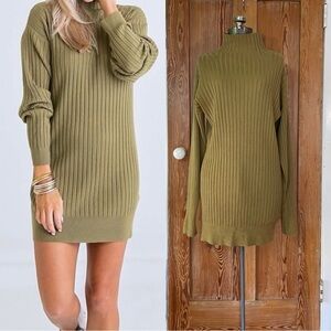 Karlie Ribbed Olive Green Cashmere Blend Cozy  Sweater Dress women’s size M
